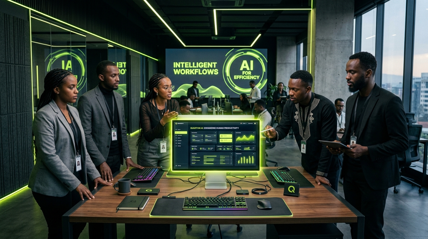 African software team collaborating on AI applications that enhance productivity.